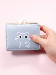 High Quality Girl Iron Frame Wallet, Cartoon Cat Short Purse - Baby Blue - View 2