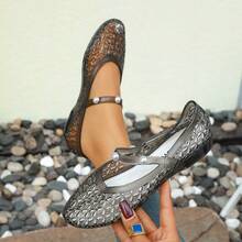 Women's Flat Sandals, Black Elegant Jelly Pearls Fashion Casual Beach Vacation, Spring/Summer - Black - View 1