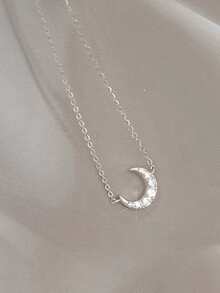 1件S925纯银新月项链，简约优雅精致颈链，百搭奢华时尚女士礼物 - 月亮 - 查看 5