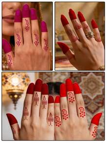 10pcs Modern Design Henna Small Pattern Temporary Tattoo Stickers, Suitable For Ramadan - Black and White - View 5