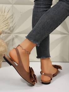 Giày lười màu cà phê, giày mũi nhọn xỏ chân có nơ trang trí, giày nữ casual khoét lỗ cho mùa xuân thu, giày moccasin thanh lịch, giày bệt công sở đơn giản, quà tặng Ngày của Mẹ - Cà phê nâu - Xem 5