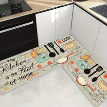 [1 tấm thảm hiện đại có thể giặt máy] 1 tấm thảm chủ đề "Nhà bếp là trái tim của ngôi nhà" - Thảm trải sàn bằng polyester hiện đại với hình ảnh dao kéo và chữ cái, có thể giặt máy, hình chữ nhật dùng để trang trí nhà bếp/nhà cửa, thảm nhà bếp. - Nhiều màu - Xem 5