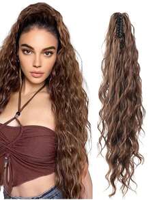 26英寸深棕色水波纹耐热合成马尾假发,适合女性和女孩,日常及派对佩戴。 - 彩色 - 查看 13