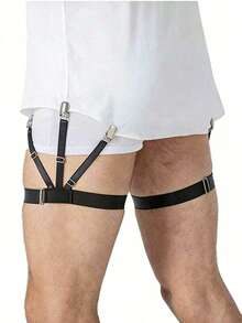 男士衬衫固定带一双，可调节弹力衬衫吊袜带，欧美商务百搭袜式吊带，街头朋克风配饰 - 黑色 - 查看 7