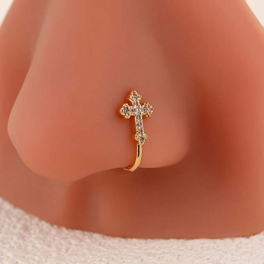 1个时尚十字鼻夹，简约U型鼻环，无需鼻钉即可佩戴的个性化鼻饰 - Nose Cuff - 查看 1