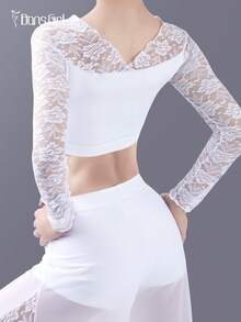 DonsGirl Bộ đồ nữ gồm áo hai dây ren trễ vai và quần ống rộng - Thích hợp cho yoga trên không, biểu diễn ba lê hiện đại/cổ điển và mặc hàng ngày, quà tặng dự tiệc mùa xuân màu trắng. - trắng - Xem 8