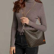 Women's Elegant Handbag, Large Capacity PU Wide Strap Brown, Beige Shoulder Bag, Versatile Daily Commute Tote, Multi-Function Shoulder Travel Bag - Multicolor - View 2