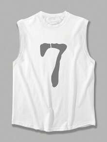 男士休闲印花圆领背心，夏季 - 白色 - 查看 4