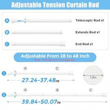 Tension Rod 70-130cm Extendable Curtain Poles Shower Curtain Rod No Drill Curtain Rods Spring Loaded Curtain Rod Tension Rods For Curtains Bathroom Kitchen 1PCS White.Djj - White - View 2