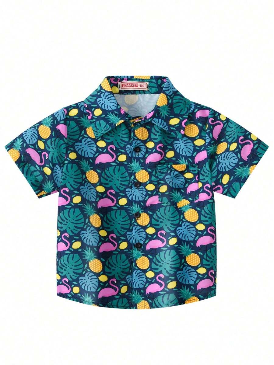 Boys' Casual Lapel Shirt Children's Top Short Sleeve Children's Clothing Comfortable Breathable - Azul - Ver 1