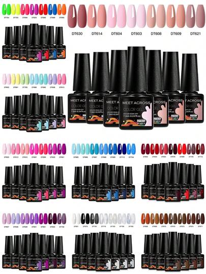 7瓶/套 7.3毫升 亮丽色彩凝胶指甲油套装 - 持久不脱落，可卸除，UV/LED凝胶指甲油，在家即可打造沙龙级美甲效果 - 适合所有季节的派对、婚礼和日常使用，女士适用