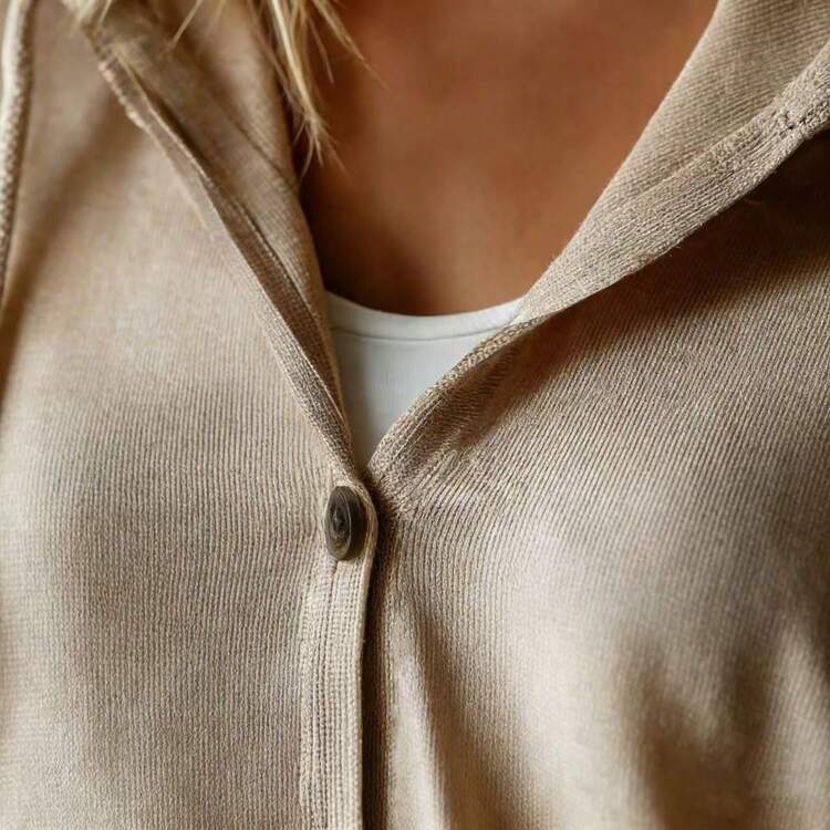 Áo khoác cardigan dệt kim có mũ dành cho nữ, bán chạy nhất mùa xuân/thu/đông, áo khoác ngoài mùa hè nhẹ, tay dài, cài nút, dáng rộng, kiểu dáng thanh lịch, phong cách châu Âu và Mỹ, thiết kế mũ có dây rút mềm mại, đa năng cho mặc hàng ngày. - Màu Khaki - Xem 5