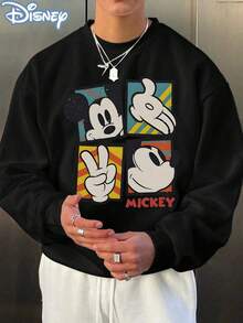 Disney Official Licensed Mickey Mouse Retro 4-Panel Collage Print Fashion Street Style 250g Cotton Crew Neck Unisex Crewneck Sweatshirt - màu đen - Xem 1