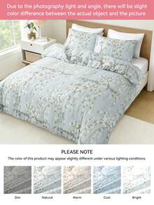 三件套水彩花卉印花被套，采用超柔软透气的超细纤维面料，四季皆宜，可机洗，不易褪色、起球、缩水、抗皱。适合田园、清新、可爱、简约等多种风格。提供特大/大号/双人/单人尺寸。是居家、宿舍、公寓、客房、度假屋的理想之选，也是馈赠佳品。 - 彩色 - 查看 8