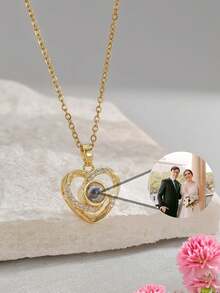 1pc Custom Photo Projection Necklace, Heart-Shaped Projection Necklace With Personalized Image Inside, Customized Stainless Steel Heart Pendant Necklace Gift, Christmas Customized Gift, Customized Projection Photo Jewelry - Multicolor - View 8