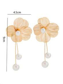 1 Pair Fashion Textured 3D Ginkgo Flower Stud Earrings, Sweet & Versatile Tassel Earrings For Women - Earrings - View 5