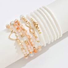 10件套波西米亚风串珠心形手链，优雅水晶般闪亮，母亲节礼物 - 米色 - 查看 4