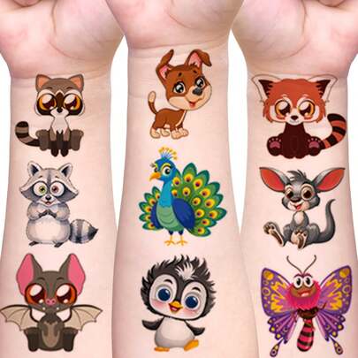 FTVLTAT 40 Sheets Of Colorful Big Eye Animal Theme Temporary Tattoos, 3D Cute Zoo Party Series. Suitable For Birthday Or Holiday Party Gifts And Accessories, The Pattern Lasts 3-7 Days, Christmas Or Halloween Gifts