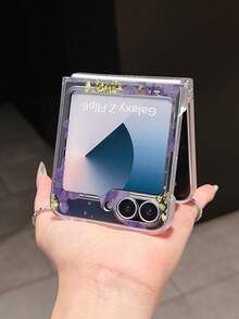 1个时尚简约磨砂PC材质可爱花朵元素折叠手机壳，可保护手机并防止跌落：三星Galaxy Zflip 3/Zflip 4/Zflip 5/Zflip 6/Zflip 7/ Find N3 Flip/ Razr 50 Ultra/ Razr 60 Ultra/ 60/ Razr 50/小米MIX Flip/Galaxy Z Flip7 FE - 透明紫 - 查看 3