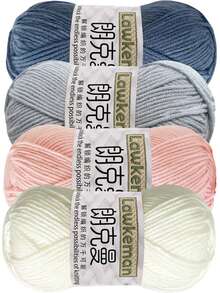 Lawkeman 4pcs/180-200g Bright Color Yarn Beginner Set, Suitable For Crochet Hats, Rugs, Tote Bags, Crafts, Etc., Memorial Gift For Family And Friends, Christmas DIY Combination Style, Approx. 45g/Pc - Multiple Styles - View 12