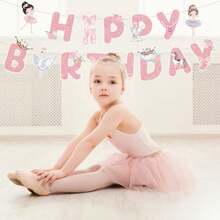 Ballerina Theme Birthday Party Banners Dancing Girl Tutu Glittery Pink Happy Birthday Banners Ballet Girls Pattern Happy Birthday Party Hanging Decoration For Girls Tutu Dance Theme Birthday Party Supplies - Pink - View 4