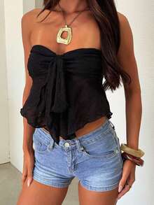 Quần short denim nữ mùa hè, quần jean ôm sát co giãn gợi cảm thời trang lễ hội âm nhạc có túi, thích hợp cho các buổi tiệc tùng. - Rửa trung bình - Xem 5