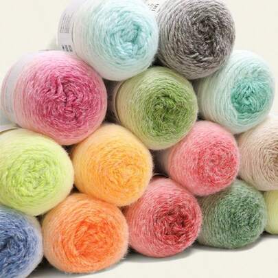 200g Gradient Long Plush Handmade Yarn Balls, Suitable For Crocheting/Knitting Gradient Rose Blankets, Garments, Handbags, Various DIY Crafts