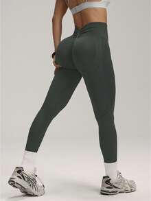 High Elastic Seamless Women's Sports Leggings, V-Waist Ruched Design, Yoga Pants Suitable For Indoor And Outdoor Wear, Butt Lifting And Waist Shaping, Casual Versatile Skinny Pants, Black - Dark Grey - View 6