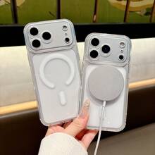 1pc Transparent Acrylic Magnetic Phone Case, Shockproof Fashion Phone Cover For IPhone - Multicolor - View 5