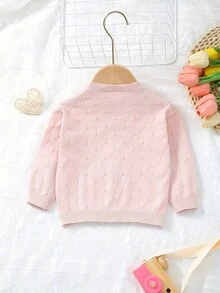 Cardigan Rajut Leher Bulat Berlubang Warna Polos untuk Bayi Perempuan - Berwarna merah muda - View 6