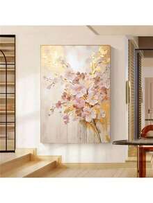 无框梅花画 - 优雅的二维墙面艺术，适合家居、办公室或咖啡厅装饰，以樱花和金色点缀为特色，是客厅、卧室或宿舍的完美装饰画，樱花主题金色点缀装饰画 - 彩色 - 查看 1