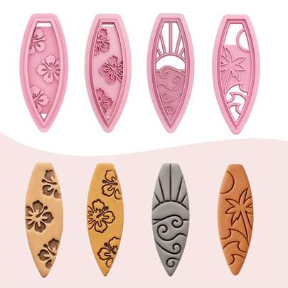 1/4Pcs Boho Tropical Clay Cutter Set, Embossed Floral Wave Polymer Clay Cutters, DIY Craft Tools For Bohemian Clay Jewelry & Pendant Making