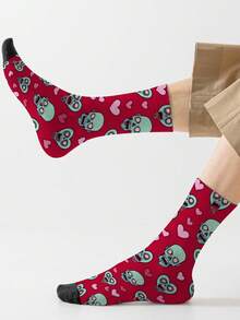 1 Pair 360 Men's Socks – Fun All-Over Print Featuring Love Skull,Soft, Comfortable, And Highly Elastic, These Fashionable Casual Streetwear Hip-Hop 360 Socks Are Perfect As Compression Gear, Valentine's Day Socks, Or Loose Maternity Socks. - Multicolor - View 5