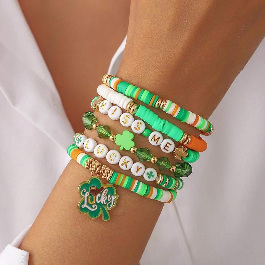 Vòng tay may mắn ngày Thánh Patrick - Món quà đính cườm hình cỏ ba lá Ireland dành cho phụ nữ và bạn bè - mặc định - Xem 1