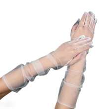 Women's Long Mes Tulle Ves W Wedding Ves Satin Stretcy Elbow Lengt Party Ve Seer Opera Ve Ruced Idal Seer Arm Eeves  Stretcy Ce Costume - như hình - Xem 8