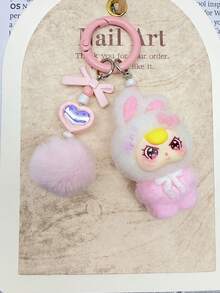 1pc New Flocked Ombre Asymmetric Ear Keychain, Fashionable Cute Cartoon Accessory, Bag Charm Keyring - Multicolor - View 13