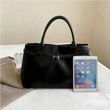 Women's Suede Tote Bag – Casual Faux Suede Shoulder Bag, Large Capacity Stylish Tote, Suitable For Work And Travel - Black leather upgrade - 查看 8