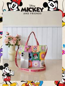 Disney 官方授权单件装印花卡通糖果袋女士手提包 & 可爱卡通手提包，日常使用，休闲帆布单肩包，方便携带 – 适合女性/女孩购物/日常使用/时尚配饰 - 彩色 - 查看 4