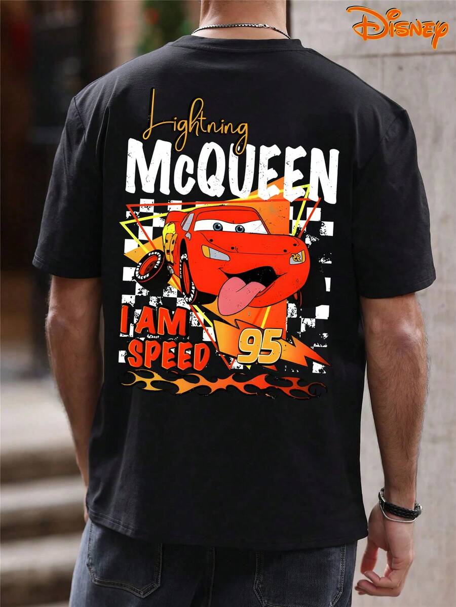 Disney Men's Casual Hoodie, Lightning McQueen "I Am Speed" Fun Print, Dynamic Racing Design, Comfortable Fit, Perfect For Energetic Style & Daily Activities - màu đen - Xem 1