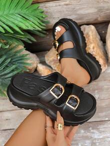 FZY New Spring/Summer Women's Wedge Platform Sandals, Featuring Popular And Out-Of-Stock Styles Including Women's Wide-Leg Pumps, Mid-Calf Boots, And Casual Sneakers. Incorporating Trending Elements From Elegant Women's Shoes, Boots, And Ankle Boots, Including Popular Styles Like Sandals, Heels, And Boots. Also Includes Trending Items For St. Patrick's Day And Yellow Heels. Pair With Other Popular Styles Like White Sandals, Black Heels, And Other Women's Sandals. Made With Comfortable Soft Soles, These Sandals Feature Both Wedge And Flat Designs, Suitable For Everyday Wear, Beach Vacations, And Parties. Available In Black, White, Pink, Purple, And More. The Wide Last Fits All Foot Shapes, Combining Millennial With Classic Retro Style, Making Them Essential And Versatile Footwear For Summer. - 黑色 - 查看 2