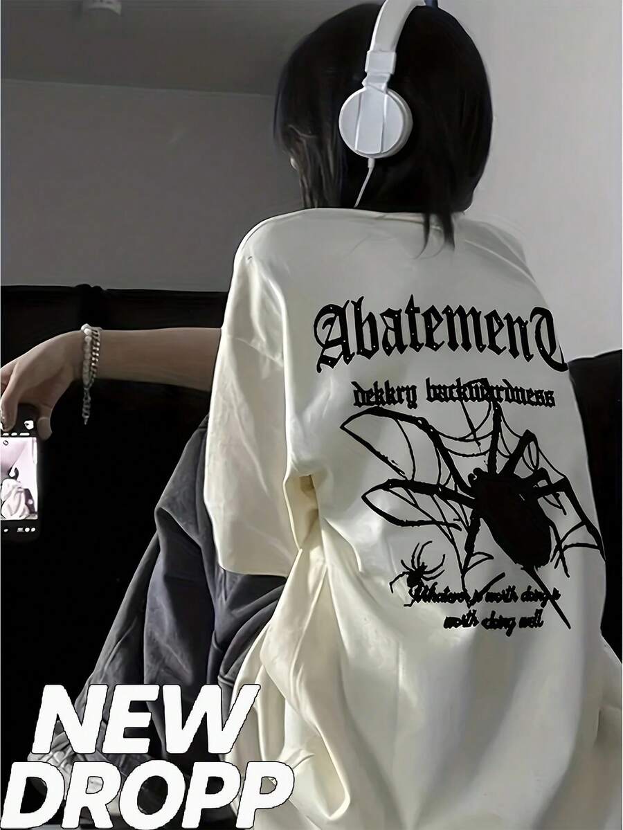 Street Style Casual Gothic Spider Dark Insect Web Unisex Men's Women's 100% Cotton Top Premium Streetwear New Release Immediate Shipping Various Colors!! - 白色 - 查看 1