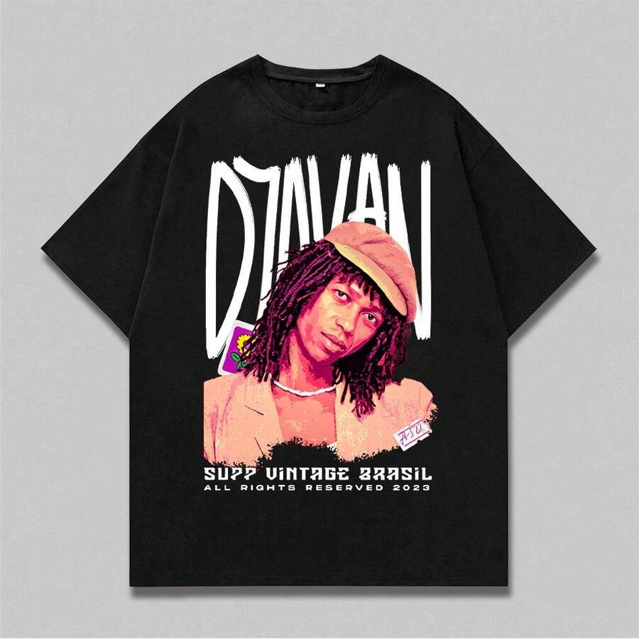 Camiseta 100% Algodão Djavan MPB Cantor Artista Streetwear Harajuku Aesthetic Camisa Unissex 2025 - Preto - Visão 1