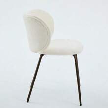 Modern Chenille Dining Chairs, Comfortable Curved Backrest With Soft Fabric, Bronze Metal Chair Legs – Enhance The Tone Of Your Kitchen With Modern Comfort And Style, Set Of Two Handles, Cream - Beige - View 2