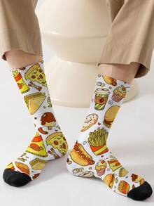1 双 360 男士袜子 – 趣味十足的全幅印花，图案包括披萨、薯条、汉堡包等。这款时尚休闲街头嘻哈 360 袜子柔软舒适，弹性极佳，非常适合作为压缩装备、情人节袜子或宽松的孕妇袜。 - 彩色 - 查看 7