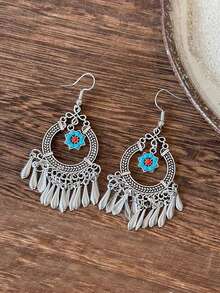 2 件花卉天然石耳环，波西米亚风金属彩色吊坠，女士日常派对休闲装配饰 - 彩色 - 查看 3