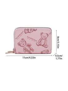 1pc Fashionable Mini Cartoon Bear Print Coin Purse, Retro Accordion Card Holder, Multi-Functional Multi-Card PU Leather Wallet, Small Zipper Clutch, Large Capacity Short Wallet, Suitable For Cash, Bank Cards, Coins, ID, Daily Use, School, Work, Perfect Gift For Family, Friends, Birthday, Mother's Day, Easter, Party, Wedding - Multicolor - View 11