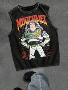 Disney Toy Story Buzz Lightyear 230GSM Vintage Washed Streetwear Tank Top - màu đen - Xem 1