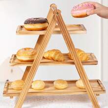 2/3-stufiges Bambus Tablett / Mehrzweck Kuchen & Dessert Ständer / Nachmittags Tee Snack Teller / Schreibtisch Organizer Regal / Party Deko Serviertablett - Übersicht 5