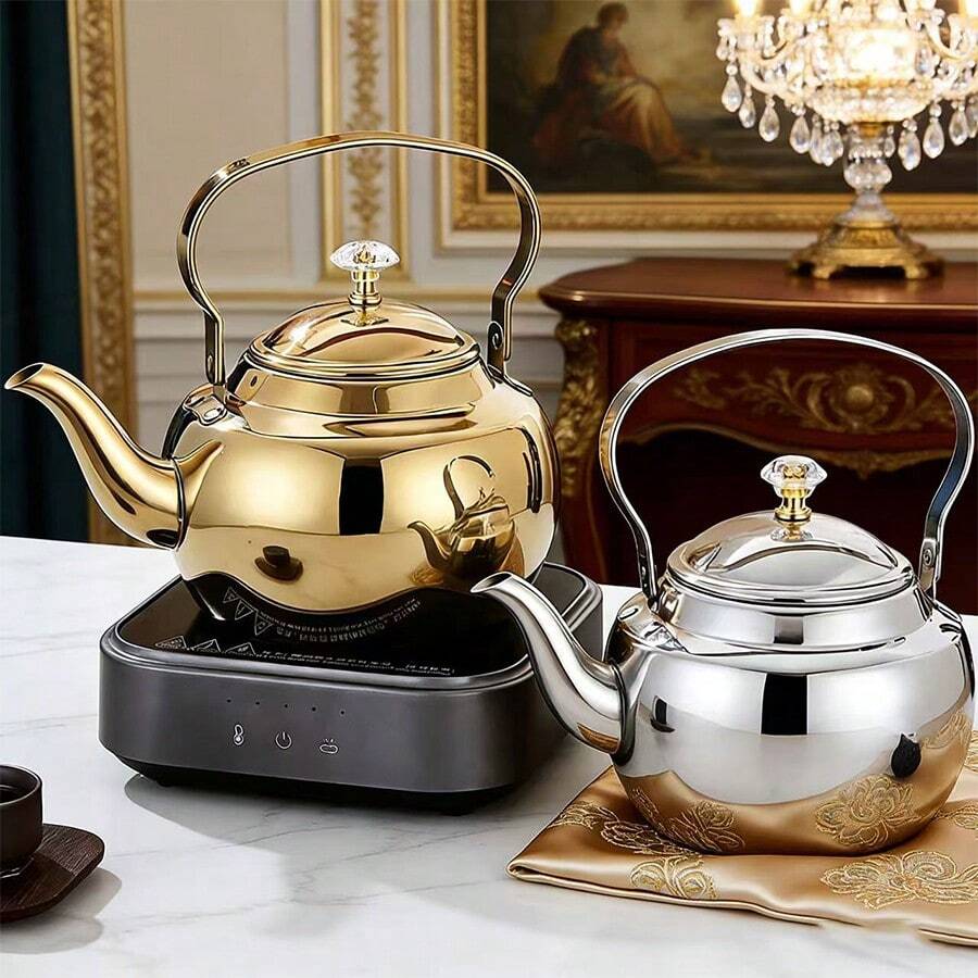 Large Capacity Stainless Steel Teapot With Heat-Resistant Handle, Suitable For Home And Cafe Use, Can Hold Coffee, Hot Water, Fruit Tea, Etc. - Multicolor - View 1