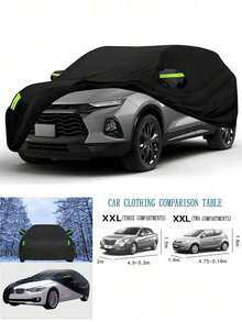 190T SUV Car Cover, Waterproof Outdoor Car Cover, All-Weather Sun, Frost, Snow Protection, Suitable For SUV, Outdoor Car, Snow, Rain, UV, Dust Protection - Premium Full Car Cover With Reflective Strips And Windproof Straps, All Black - Multicolor - View 3